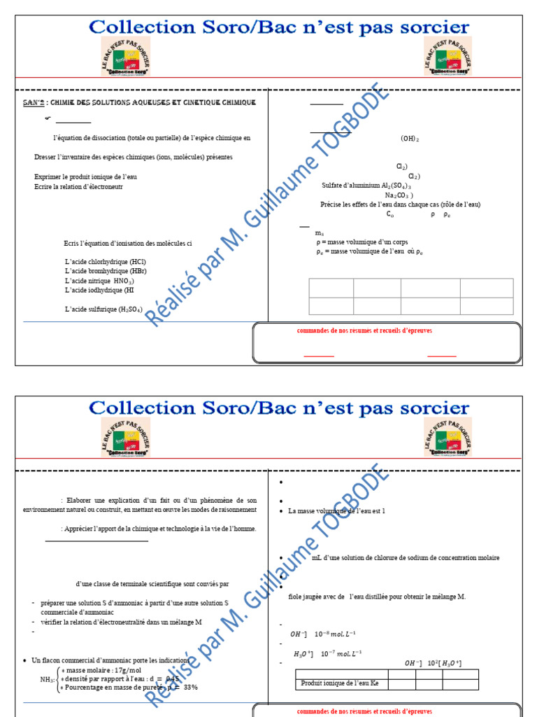 Chimie des solutions aqueuses et cinétique | PDF | Ph | Ion