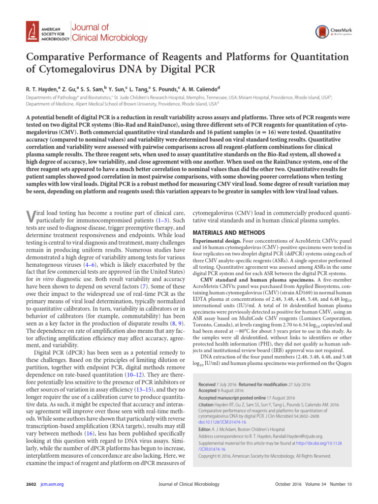 Digital PCR for Cytomegalovirus Quantification | PDF | Polymerase Chain ...