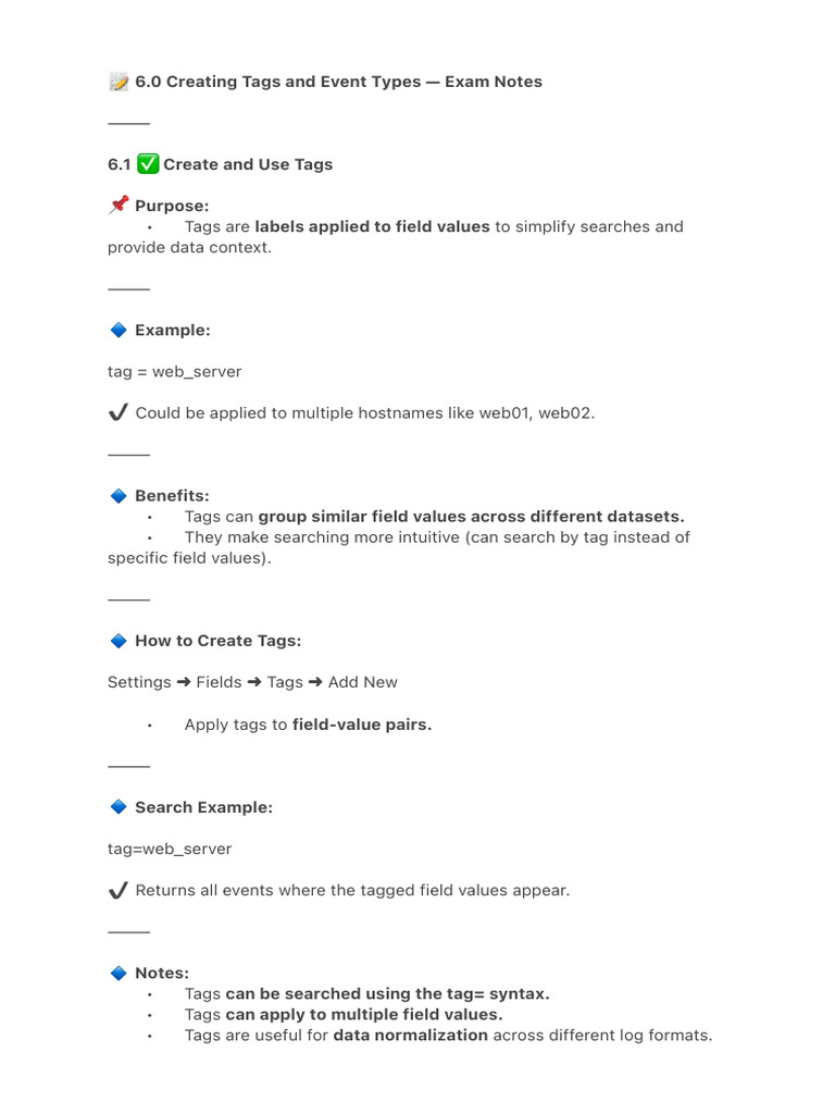 ? 6.0 Creating Tags and Event Types - Exam Notes | PDF | Tag (Metadata ...