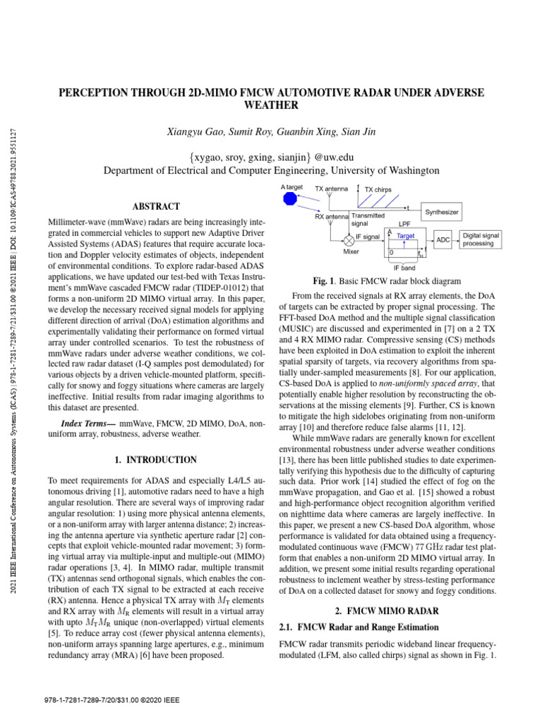 Perception Through 2D-MIMO FMCW Automotive Radar Under Adverse Weather ...