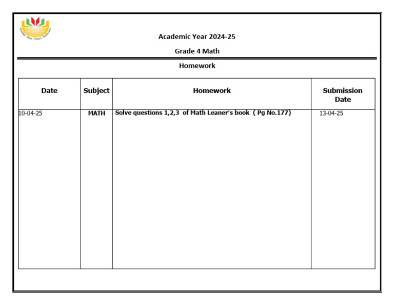 Grade 4 Math Homework Assignment | PDF