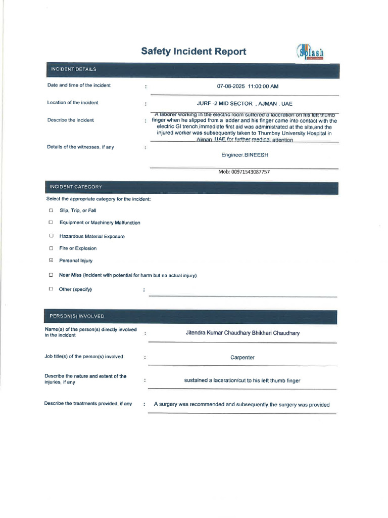 Safety Incident Report-1227 | PDF