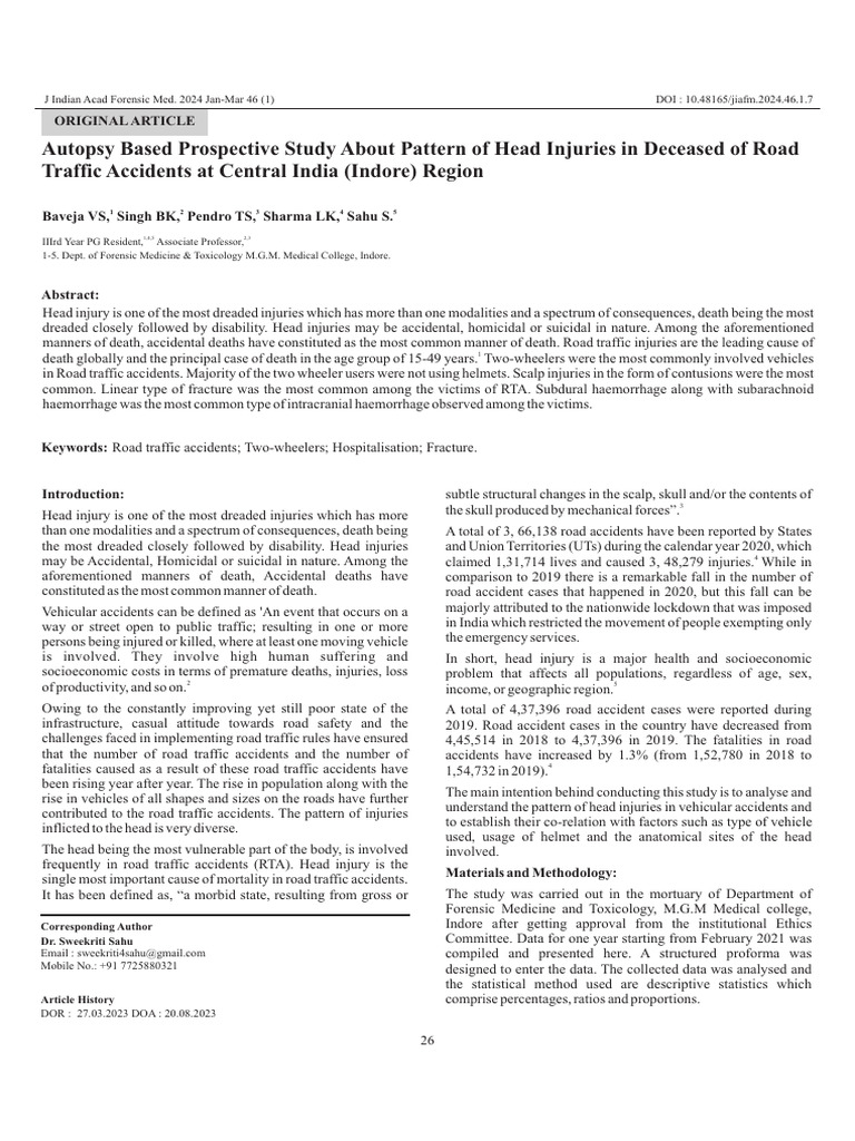 Head Injury Patterns in RTA Victims | PDF | Traffic Collision | Accidents
