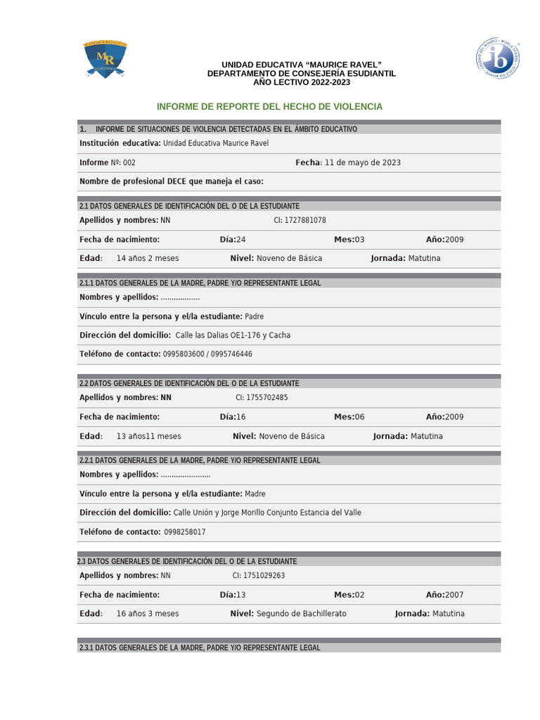 Informe de Violencia Escolar 2023 | PDF | Violencia