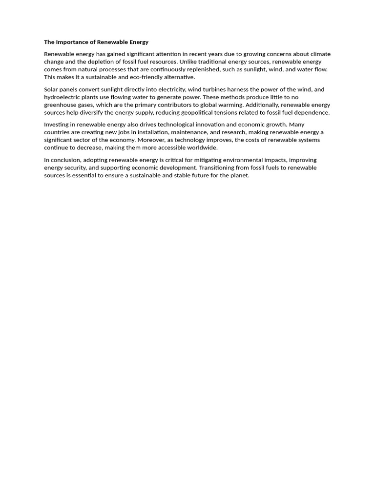 The Importance of Renewable Energy | PDF