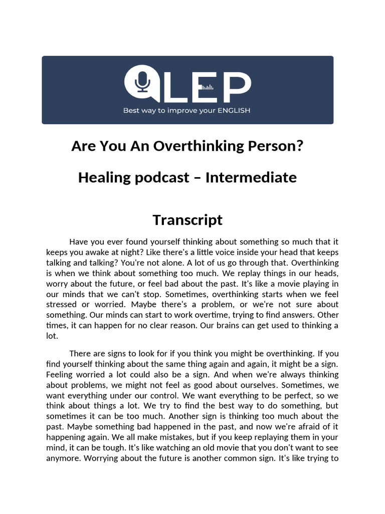 Understanding Overthinking and Healing | PDF | Mind | Cognitive ...