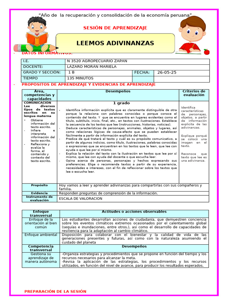 Adivinanzas para Primer Grado | PDF | Aprendizaje | Evaluación