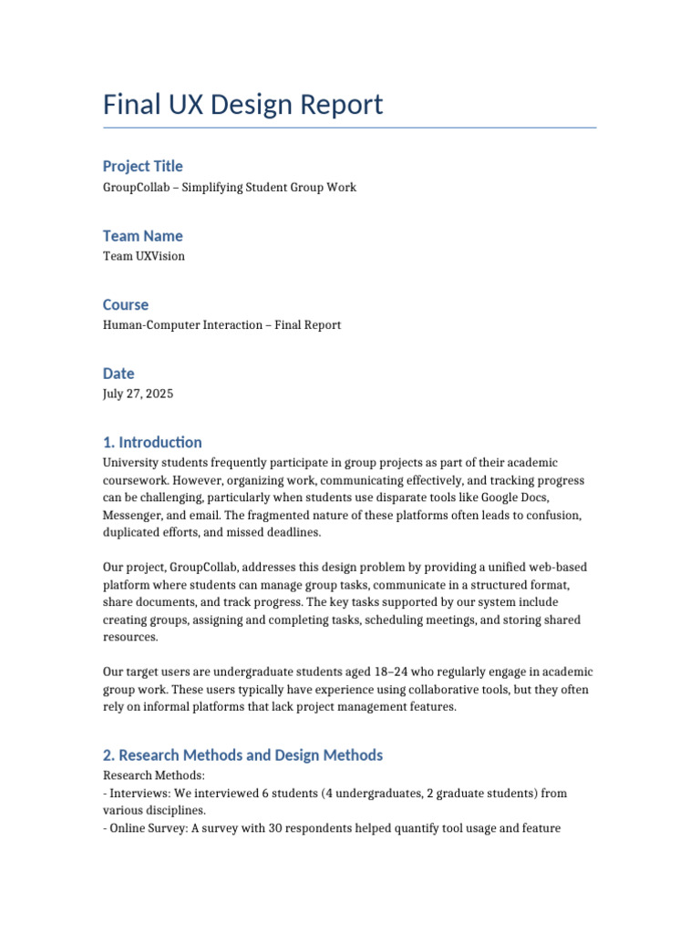 UX Final Report GroupCollab | PDF | User Experience | Computing