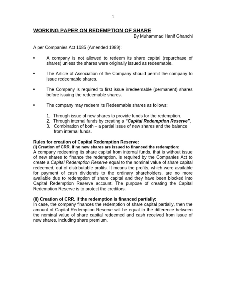 Redemption of Shares Explained | PDF | Capital Surplus | Debits And Credits