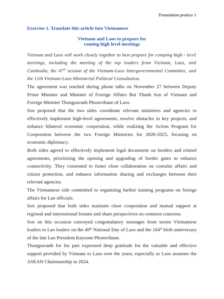 Translation Practice 1 | PDF