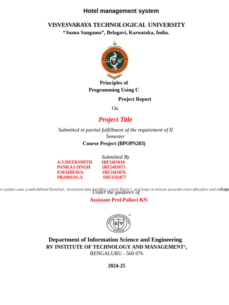 C Hotel Management System Project Report | PDF | String (Computer ...