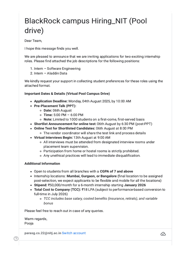 BlackRock 2026 Internship Drive Details | PDF | Computing