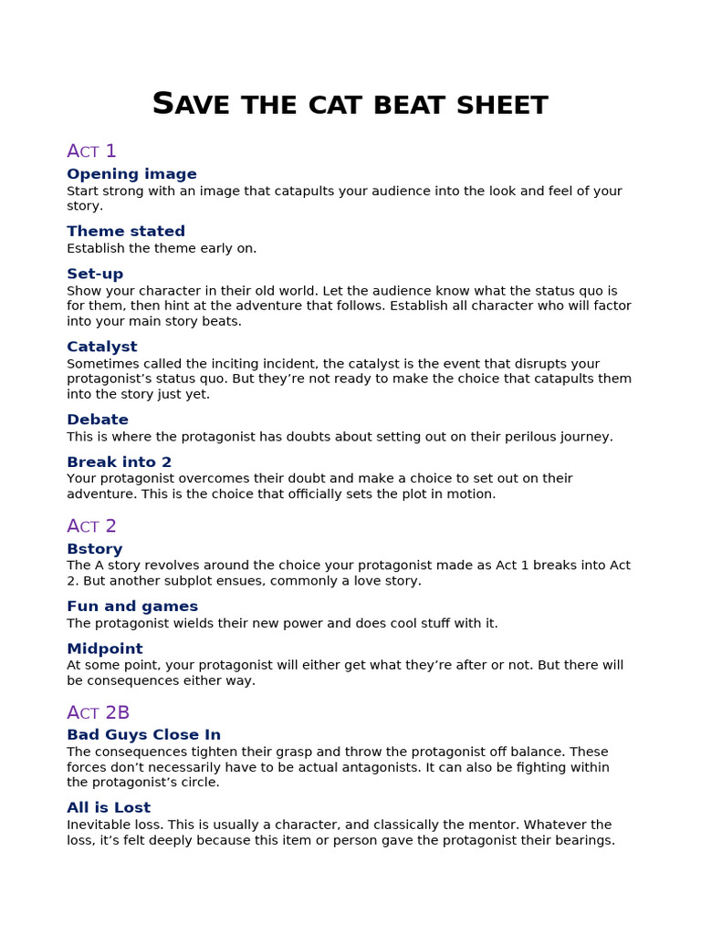 Save the Cat Beat Sheet Overview | PDF