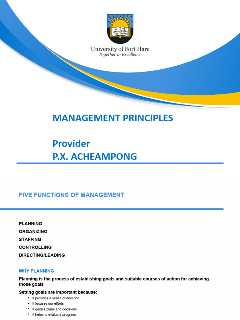 Management Planning Principles | PDF | Leadership | Power (Social And ...