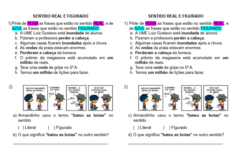 Atividades sobre Sentido Real e Figurado | PDF