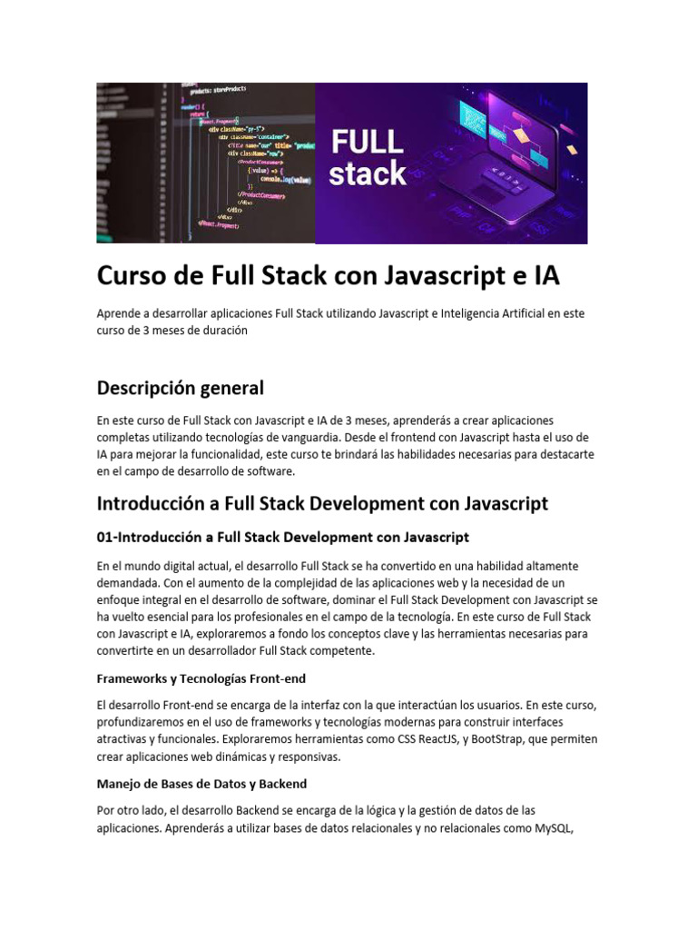 Curso Full Stack Javascript e IA | PDF | Inteligencia artificial ...