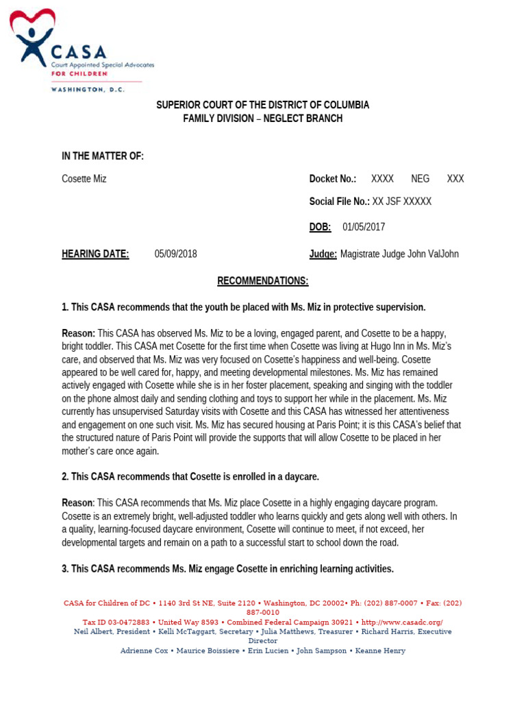 CASA Report for Cosette Miz | PDF | Human Development | Psychology