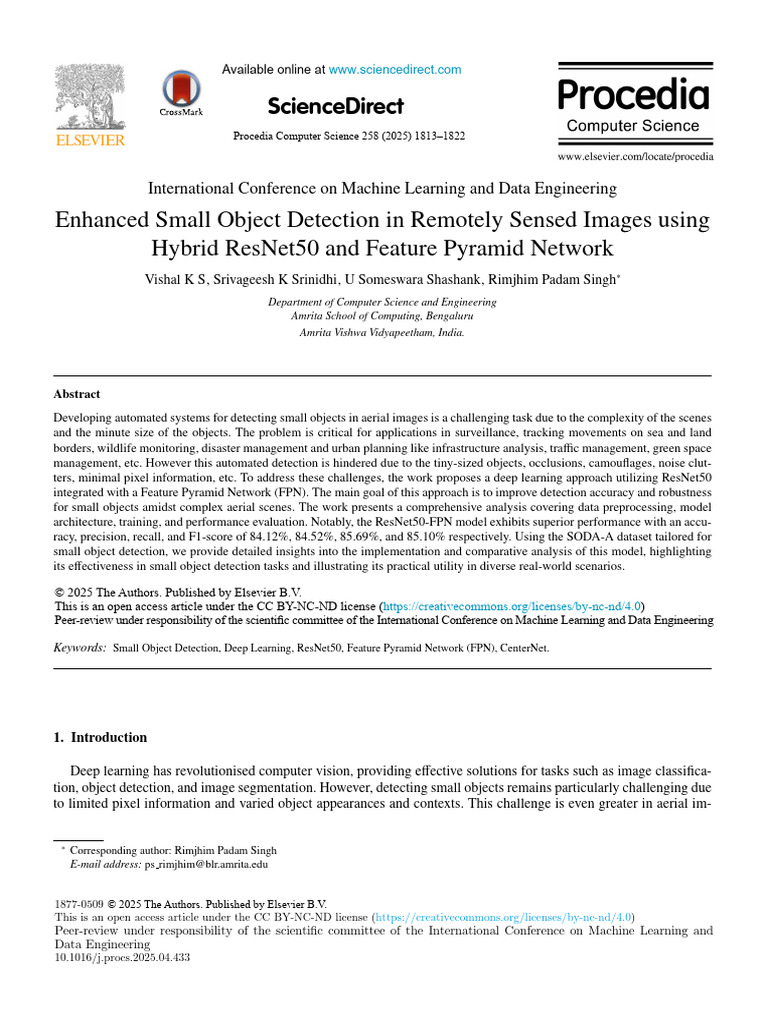Enhanced Small Object Detection in Remotely Sensed Images Using | PDF ...