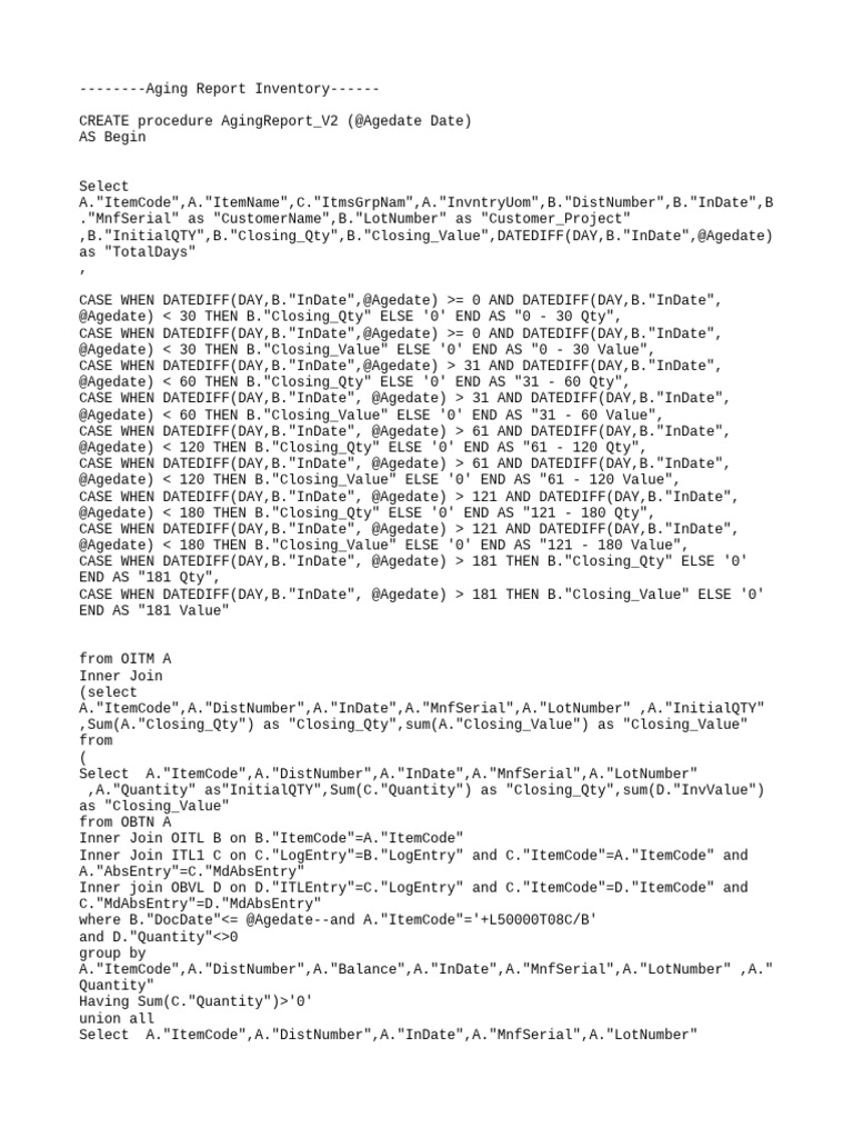 Aging Report Inventory Procedure | PDF