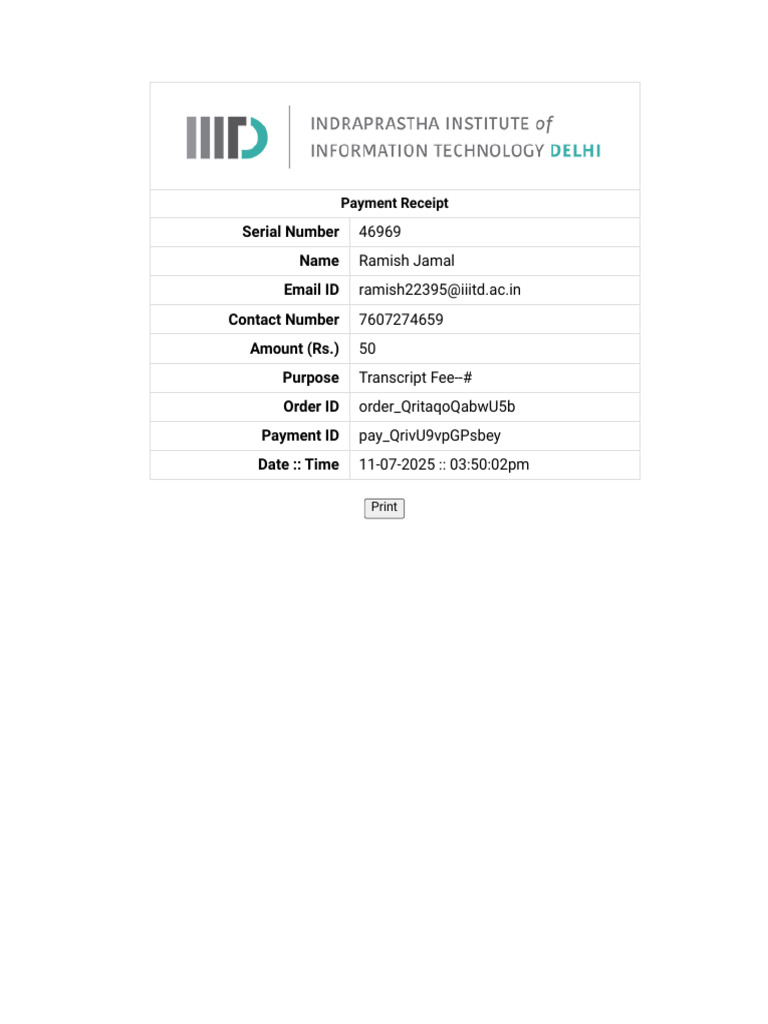 Razorpay Payment Receipt for Ramish Jamal | PDF