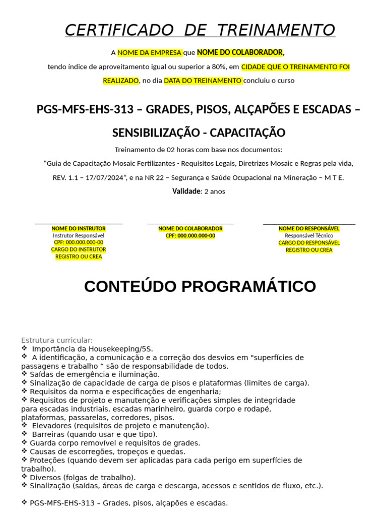 CERTIFICADO PGS-MFS-EHS-313 – GRADES, PISOS, ALÇAPÕES E ESCADAS ...