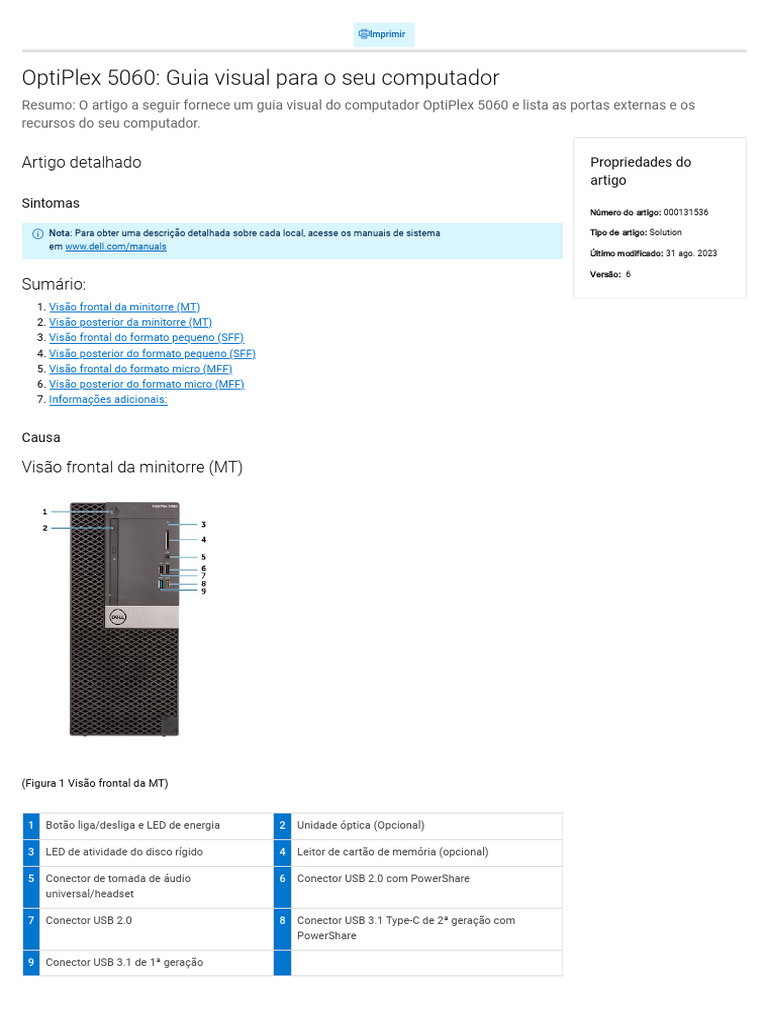 Guia Visual do OptiPlex 5060 | PDF | USB | Conector elétrico