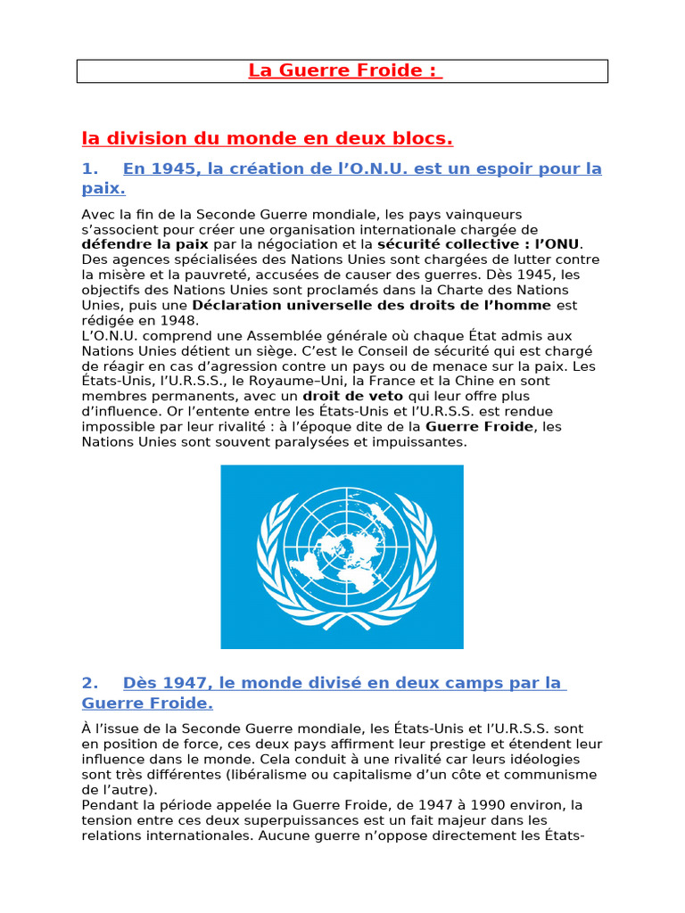 La Guerre Froide : blocs et tensions globales | PDF | Guerre froide ...