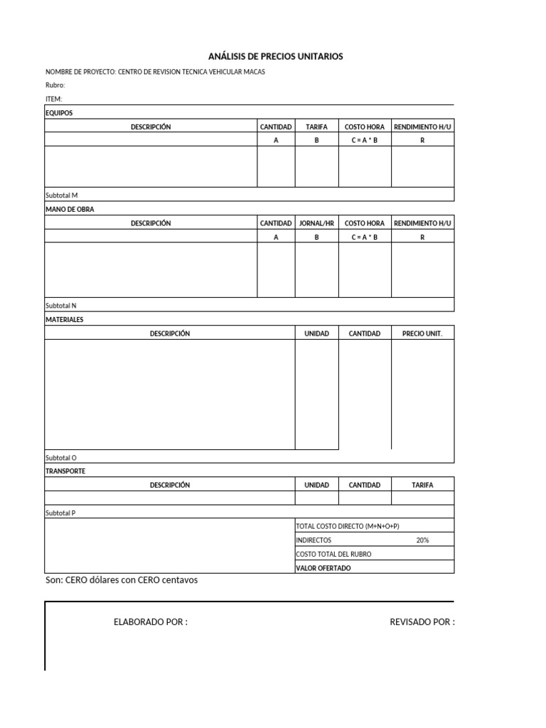 Análisis de APU Vehicular en Macas | PDF