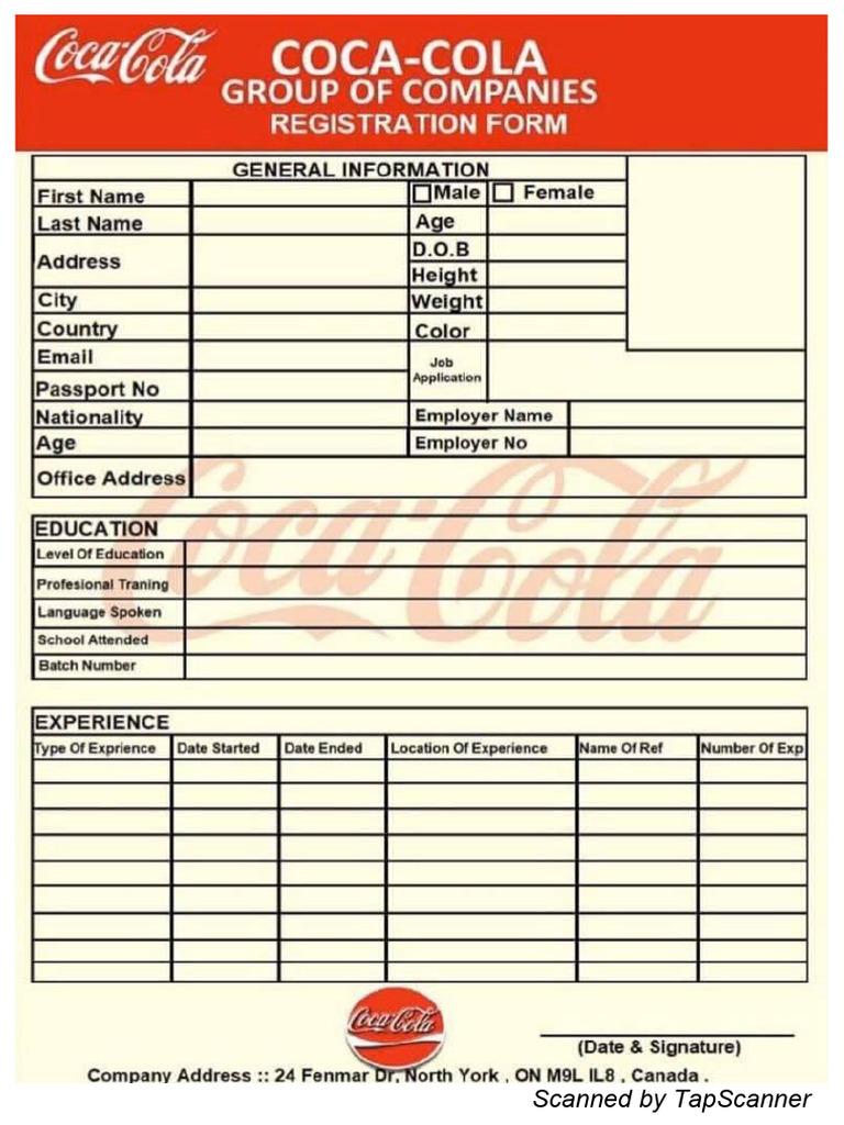 Coca Cola Application Forms 2 | PDF