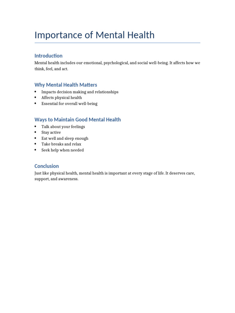 Importance of Mental Health | PDF