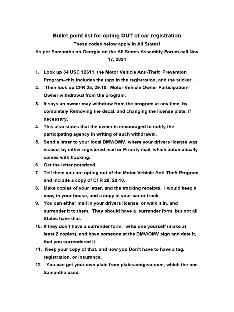 Opting Out of Vehicle Registration | PDF