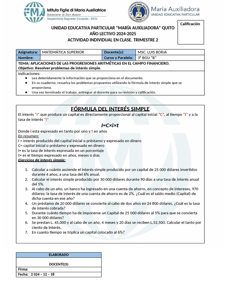 Taller I Simple | PDF | Tasas de interés | Economias