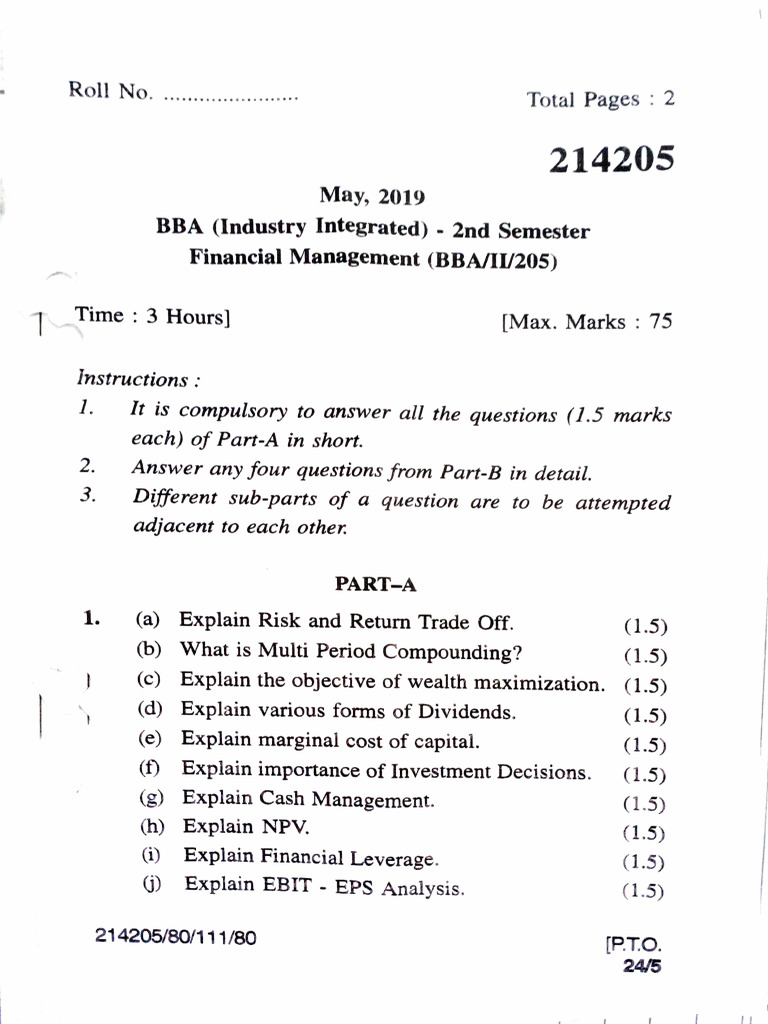 Financial Management Exam Guide BBA 2nd Sem | PDF | Present Value ...