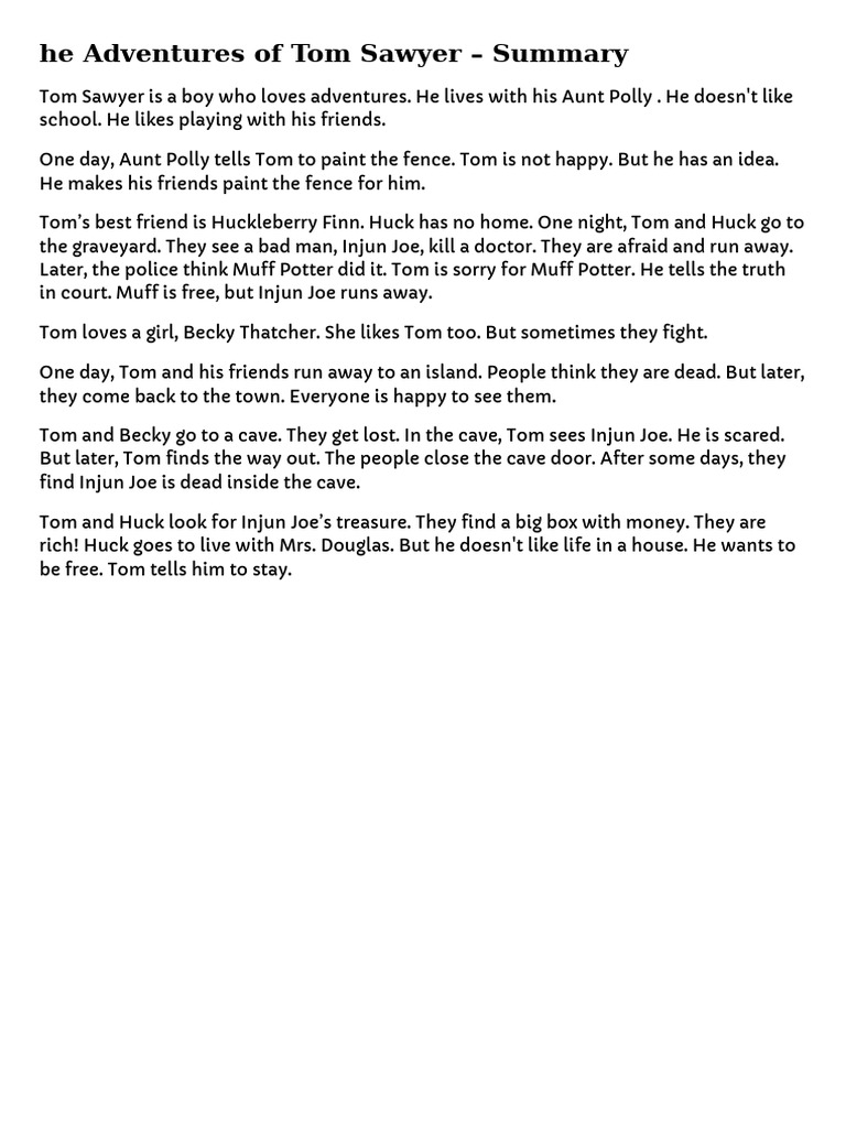 He Adventures of Tom Sawyer - Summary | PDF