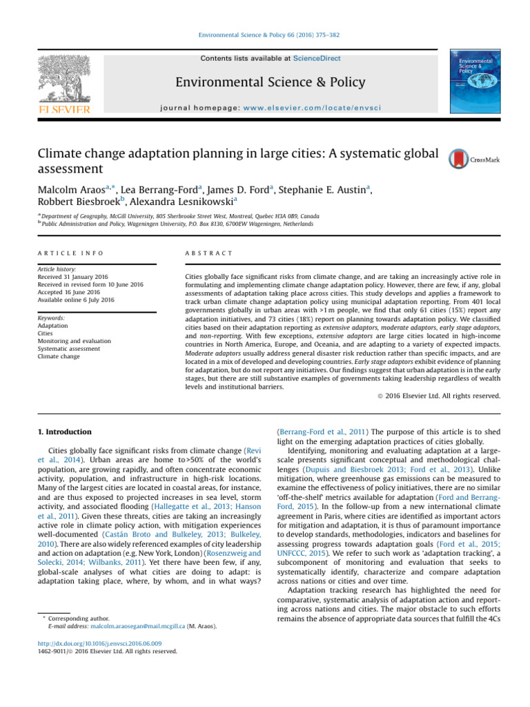 ARAOS - Climate Change Adaptation Planning in Large Cities - A ...