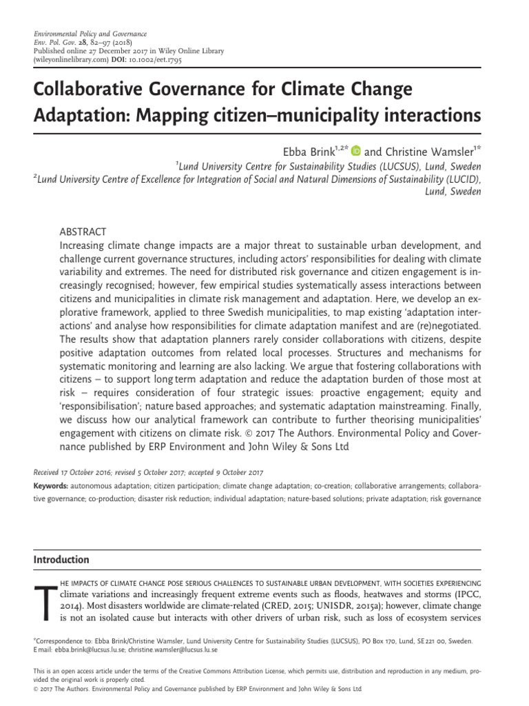 Citizen-Municipality Climate Adaptation Interactions | PDF | Governance ...