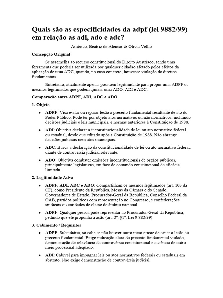 Diferenças entre ADPF, ADI, ADC e ADO | PDF | Constituição | Justiça