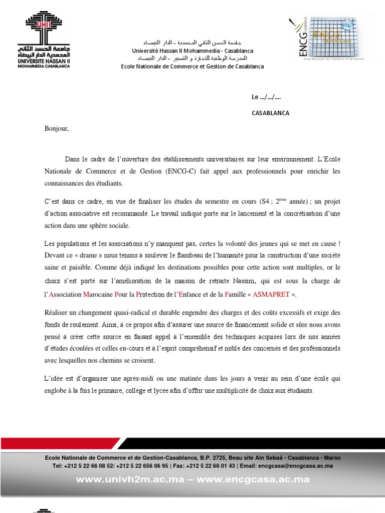 Demande de Sponsoring  Casablanca  Maroc