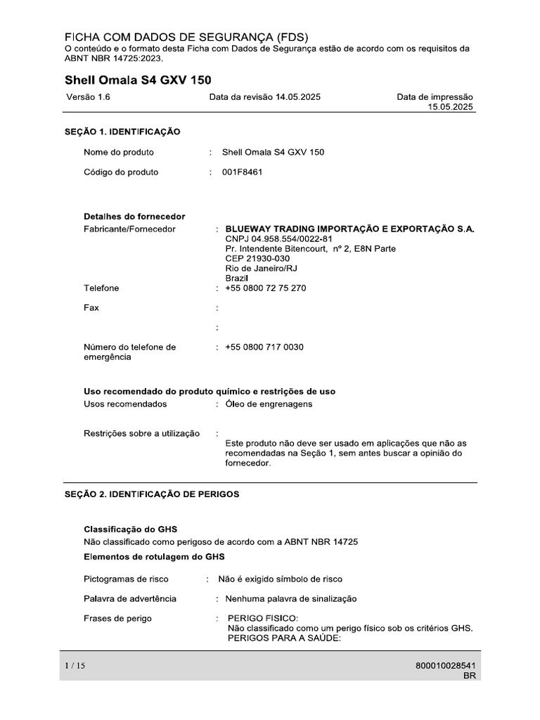Fds - Shell Omala s4 GXV 150 | PDF