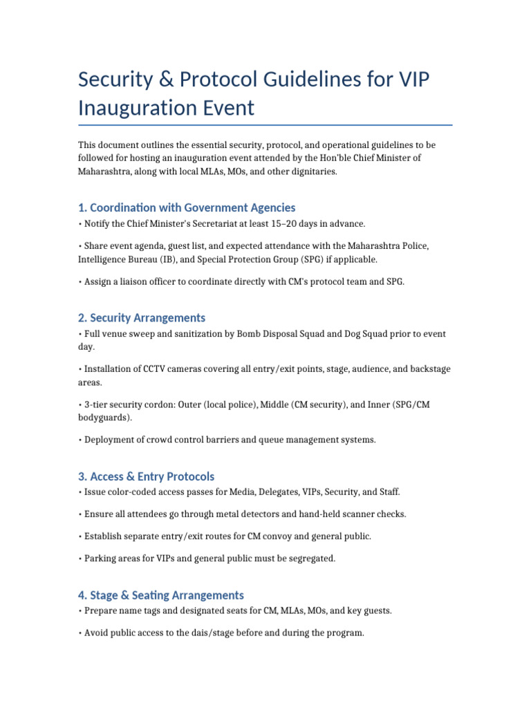 VIP Security Protocol for Inauguration Event | PDF