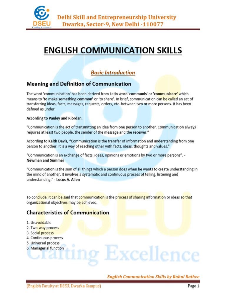 English Communication Skills Overview | PDF | Communication | Nonverbal ...