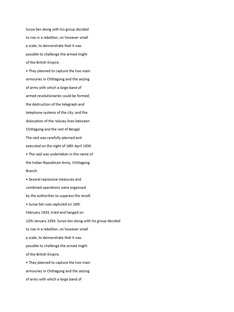 Chittagong Armoury Raid 1930 Overview | PDF