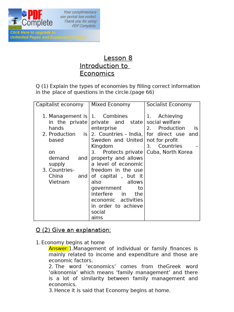 LSN-8 Intro To Economics | PDF | Capitalism | Economic System