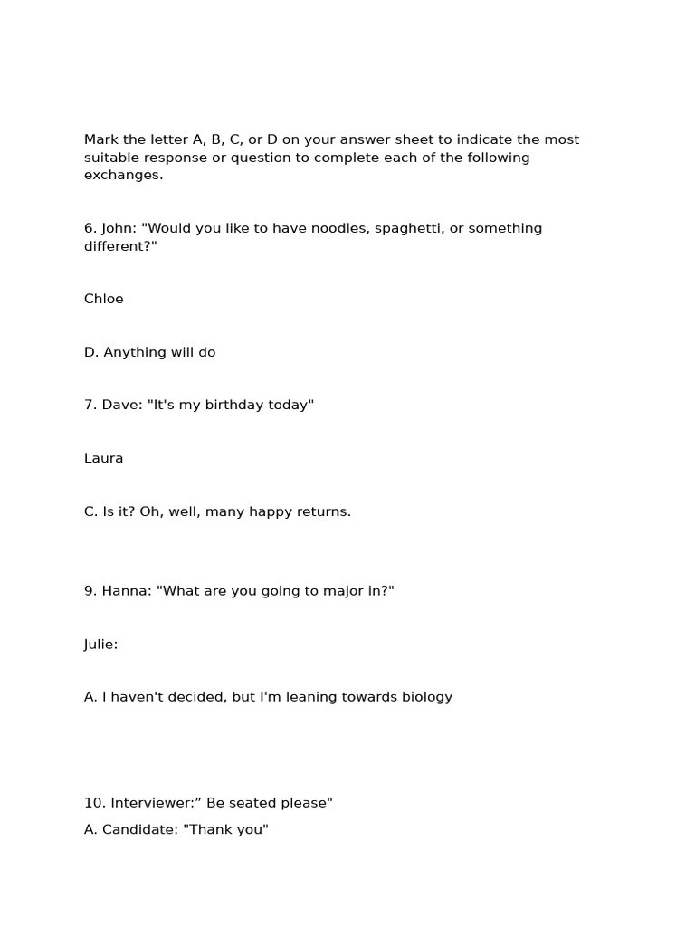 Conversation Completion Exercises | PDF