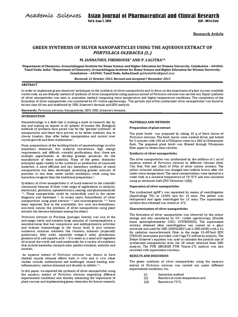 Green Synthesis of Silver Nanoparticles | PDF | Nanoparticle | Chemical ...