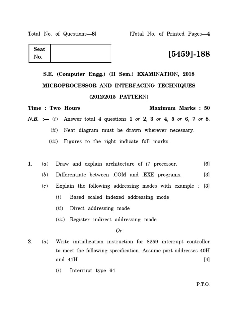 Microprocessor Exam Questions 2018 | PDF | Computer Hardware | Computer ...