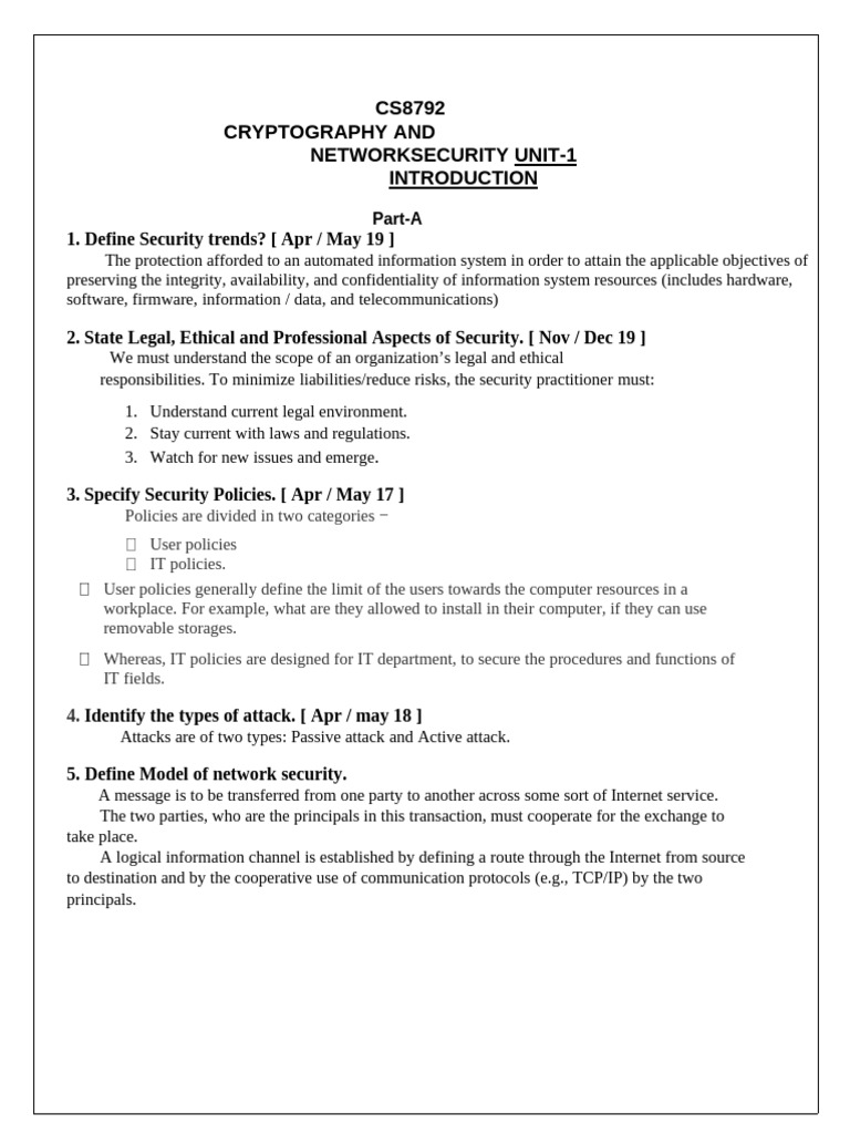 Unit 1 QB A CNS | PDF | Cryptanalysis | Cryptography