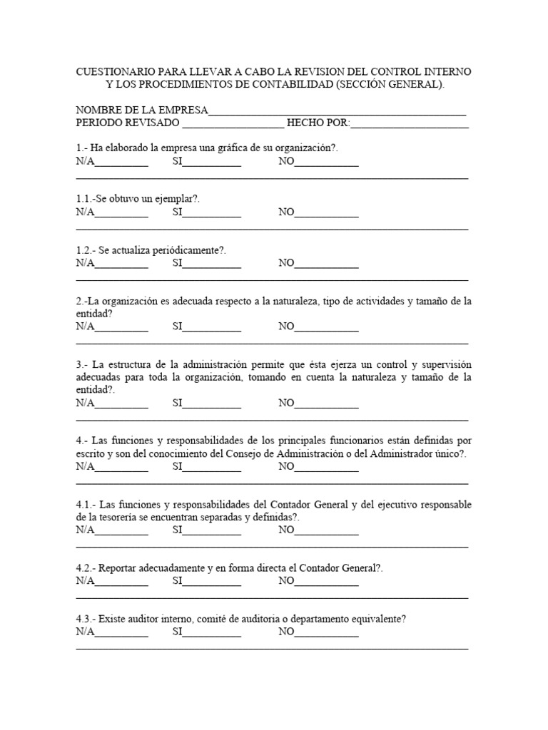 Cuestionario de Control Interno y Contabilidad | PDF | Contabilidad ...
