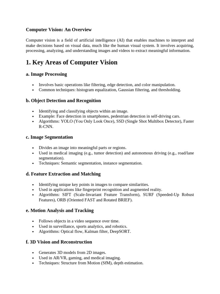 Computer Vision: Key Concepts & Applications | PDF | Computer Vision ...