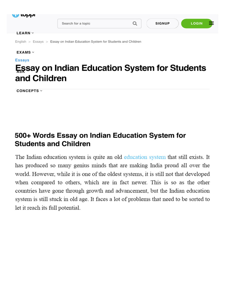 Education System in India | PDF | Teachers | Essays